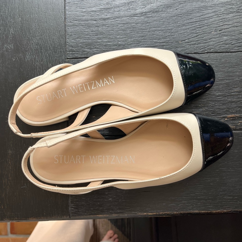 Stuart Weitzman Black and Cream Flats Elegant Design